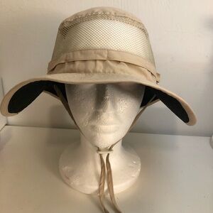 Royal Resortwear Wide Brim Sun Hat in Light Tan with Mesh Inset